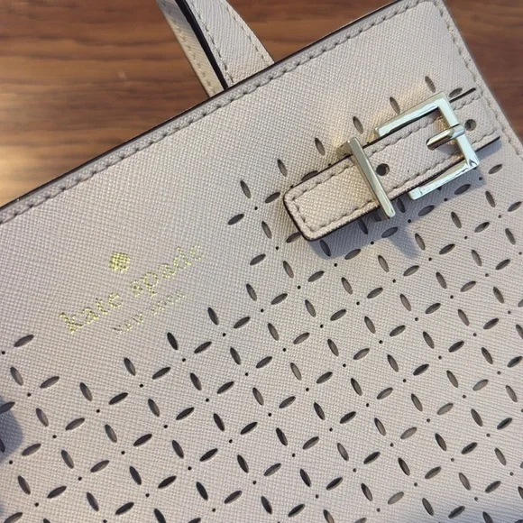 Kate Spade cutout design light grey purse with buckles and top handle - Picture 5 of 8